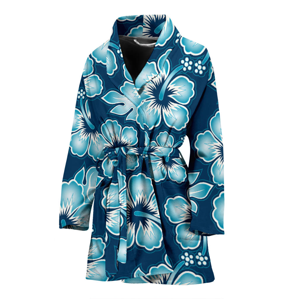 Blue Hibiscus Pattern Print Design HB011 Women Bathrobe