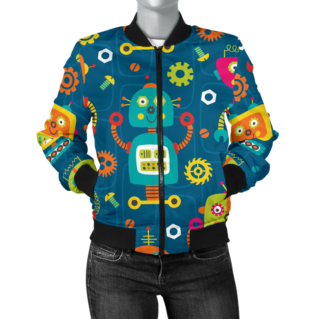 Robot Pattern Print Design A04 Women's Bomber Jacket