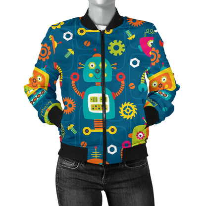 Robot Pattern Print Design A04 Women's Bomber Jacket
