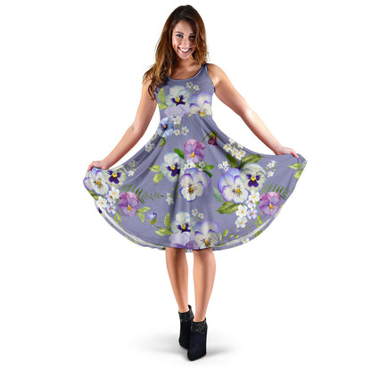 Pansy Pattern Print Design PS05 Midi Dress
