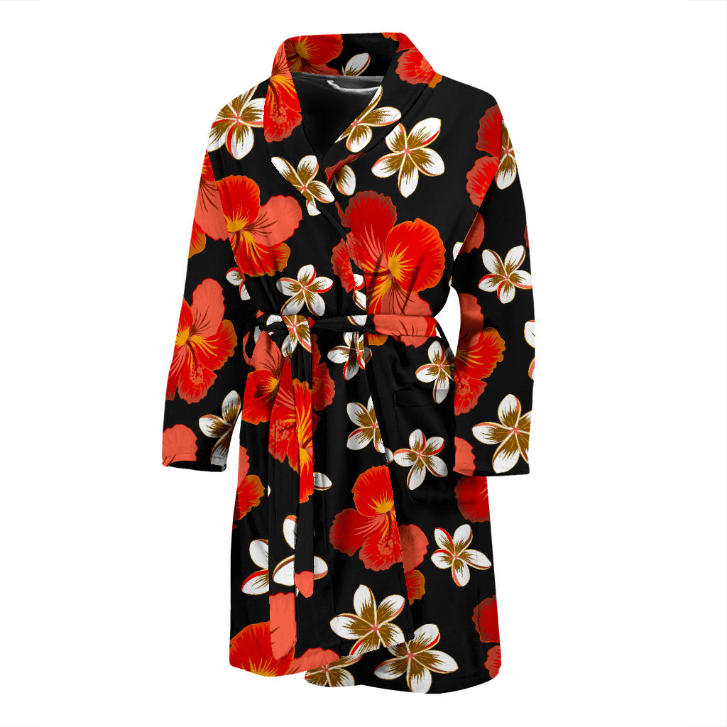 Red Hibiscus Pattern Print Design HB022 Men Bathrobe