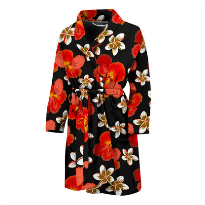 Red Hibiscus Pattern Print Design HB022 Men Bathrobe
