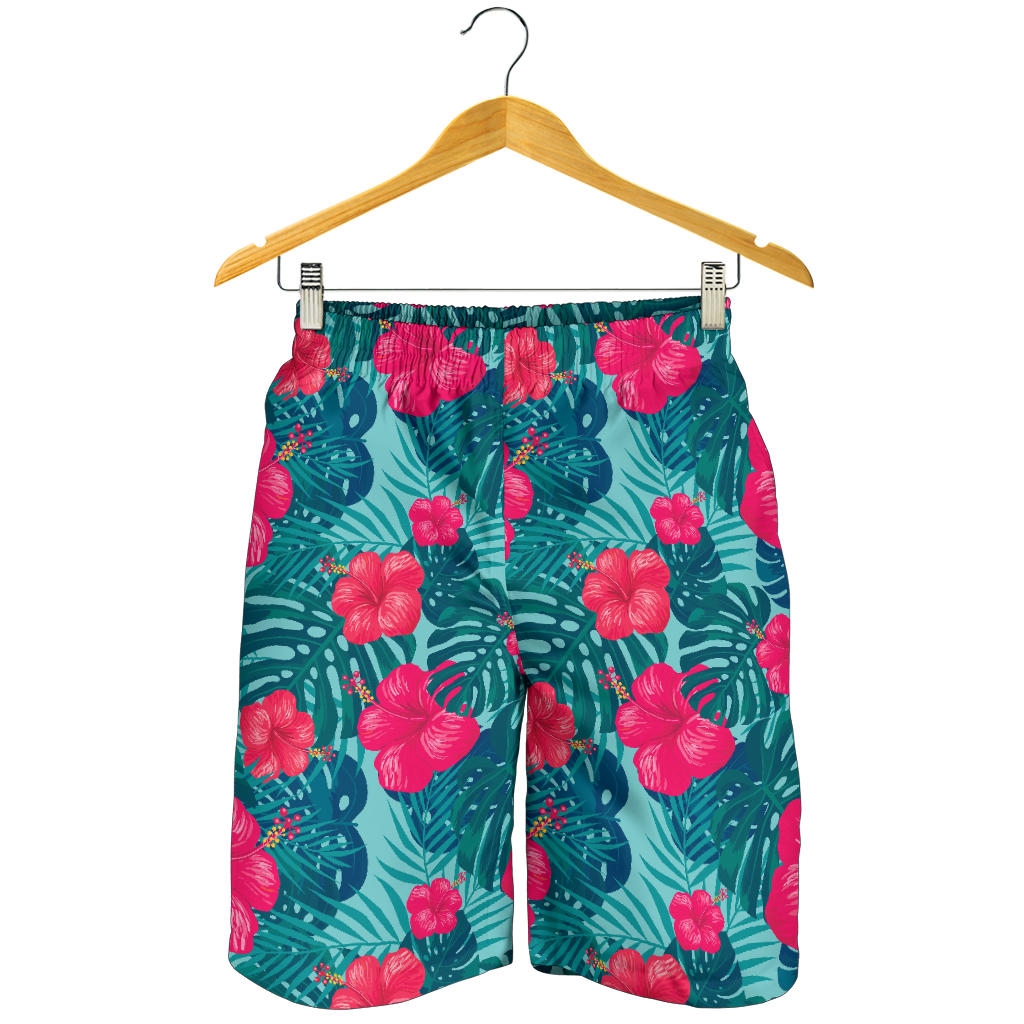 Red Hibiscus Pattern Print Design HB017 Mens Shorts