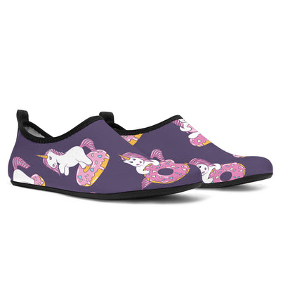 Donut Unicorn Pattern Print Design DN011 Aqua Water Shoes