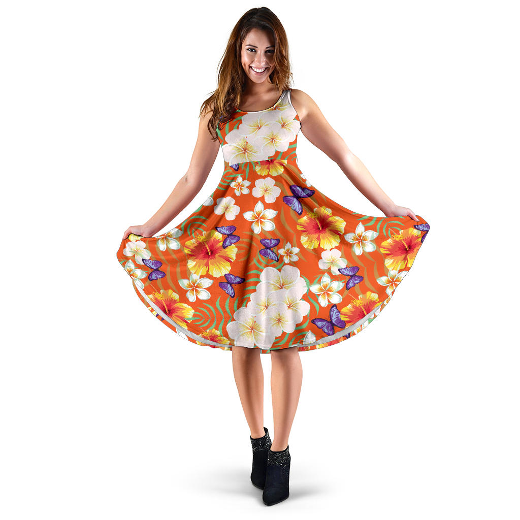 Tropical Flower Pattern Print Design TF027 Midi Dress