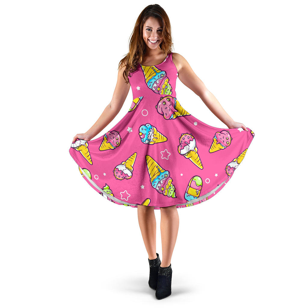 Ice Cream Pattern Print Design IC04 Midi Dress