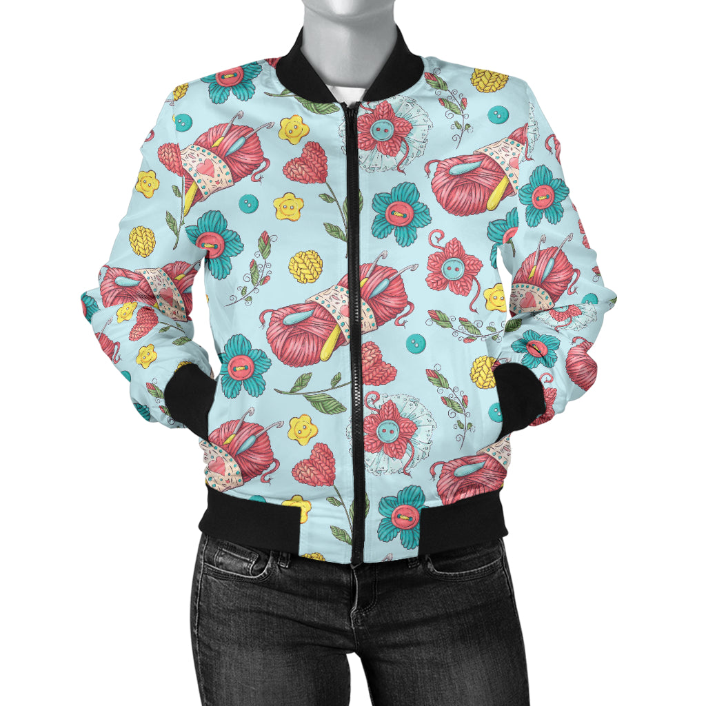 Crochet Pattern Print Design 01 Women's Bomber Jacket