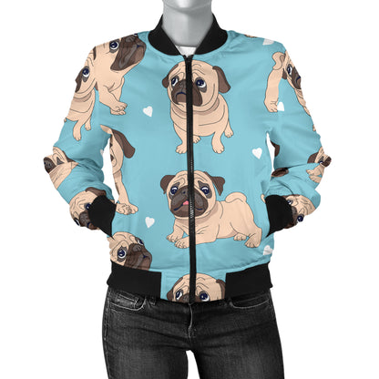 Pug Pattern Print Design A03 Women's Bomber Jacket
