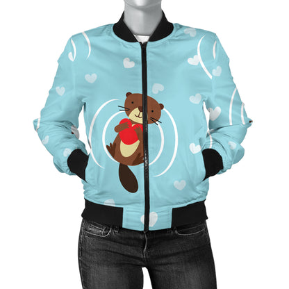 Sea Otter Cute Pattern Print Design 04 Women's Bomber Jacket