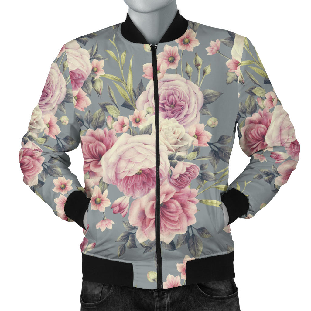 Peony Pattern Print Design PE05 Men Bomber Jacket