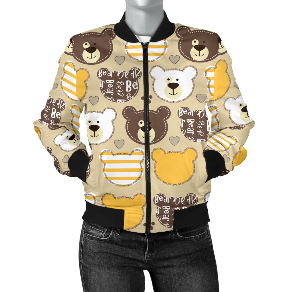 Bear PatchworkPattern Print Design 01 Women's Bomber Jacket