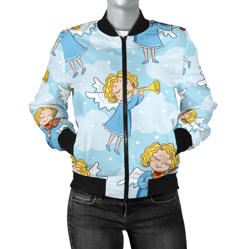 Angel Musician Pattern Print Design 09 Women's Bomber Jacket