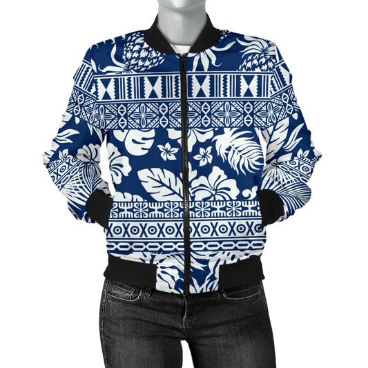 Hawaiian Themed Pattern Print Design H020 Women Bomber Jacket