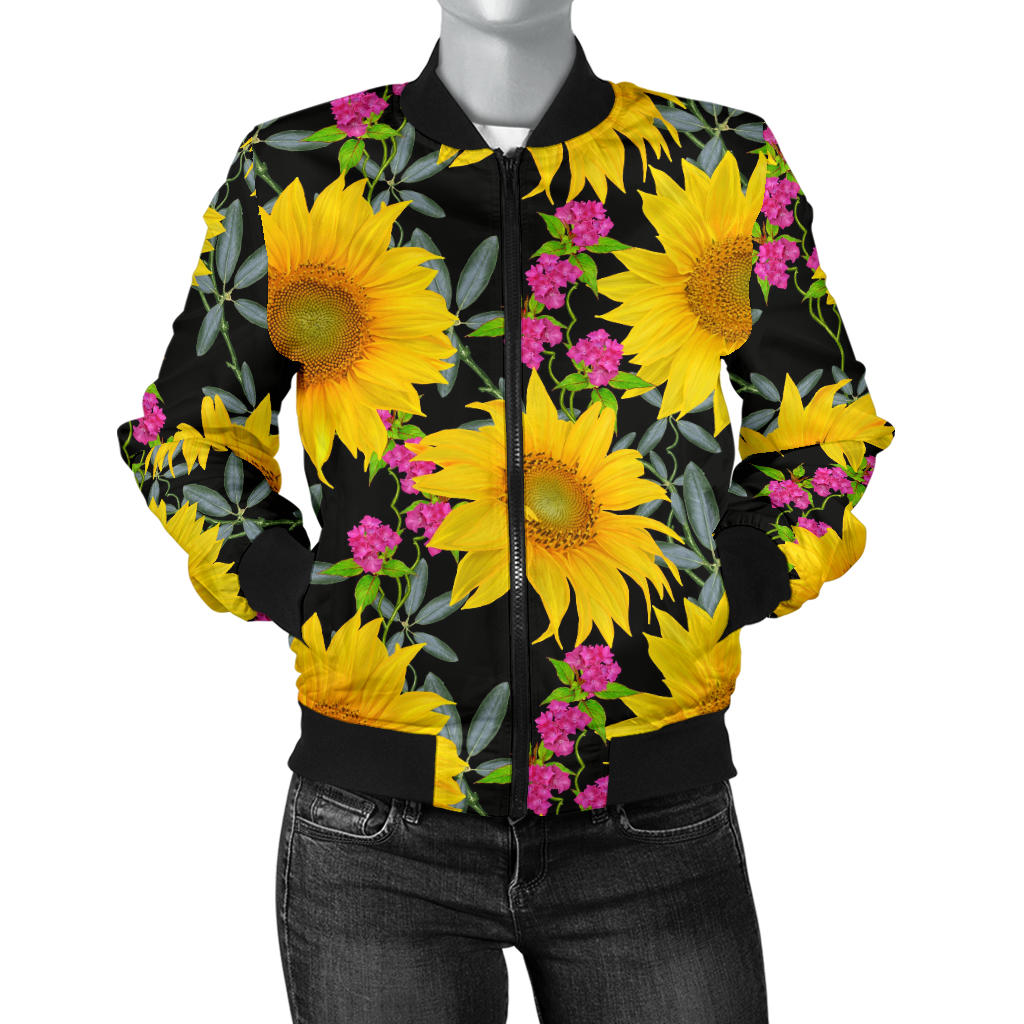 Sunflower Pattern Print Design SF014 Women Bomber Jacket
