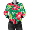 Red Hibiscus Pattern Print Design HB019 Women Bomber Jacket