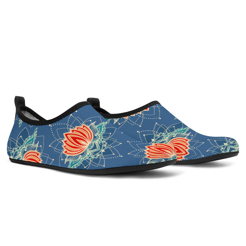 lotus Boho Pattern Print Design LO07 Aqua Water Shoes