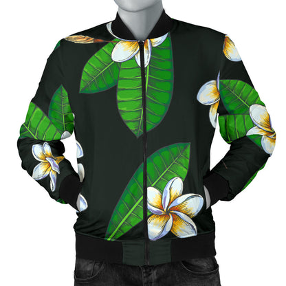 White Plumeria Pattern Print Design PM023 Men Bomber Jacket