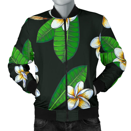 White Plumeria Pattern Print Design PM023 Men Bomber Jacket