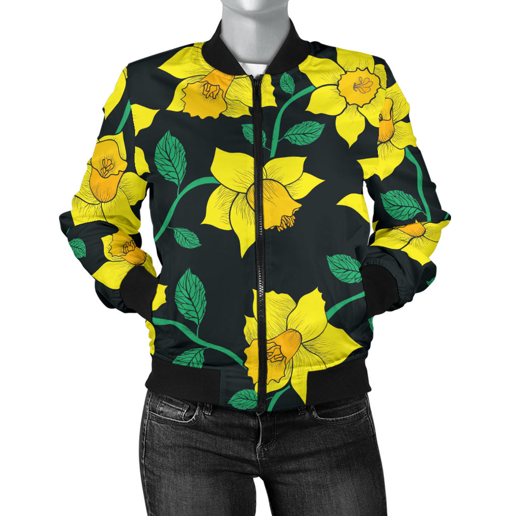 Daffodils Pattern Print Design DF03 Women Bomber Jacket