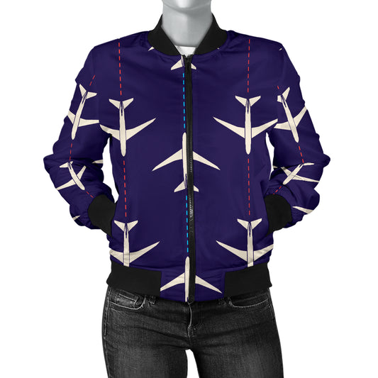 Airplane Pattern Print Design 03 Women's Bomber Jacket