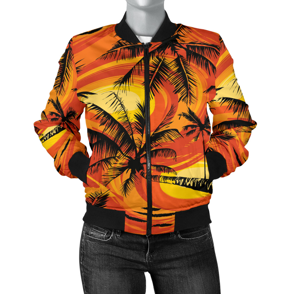 Palm Tree Pattern Print Design A02 Women's Bomber Jacket