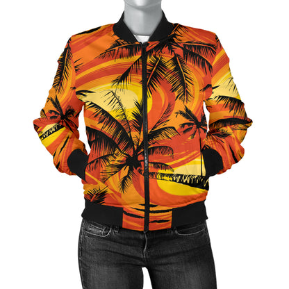 Palm Tree Pattern Print Design A02 Women's Bomber Jacket