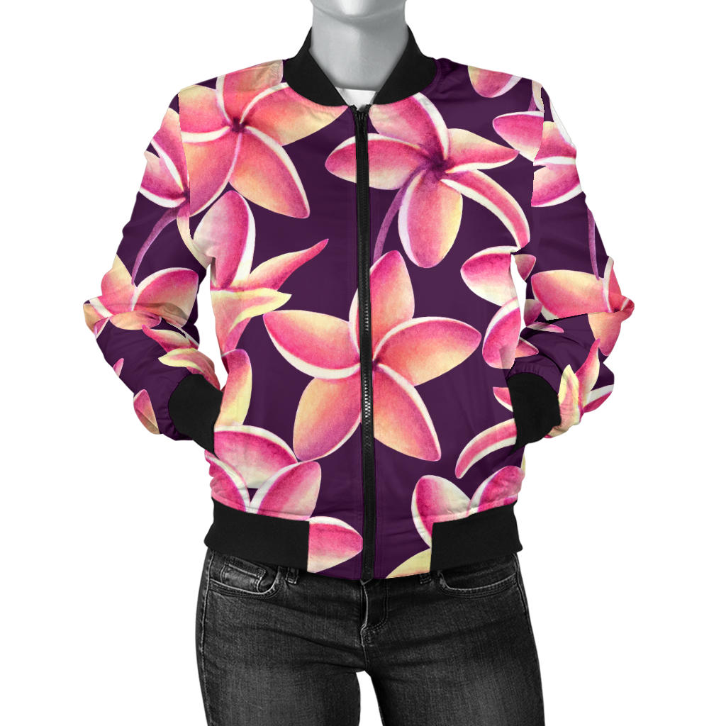 Purple Plumeria Pattern Print Design PM010 Women Bomber Jacket