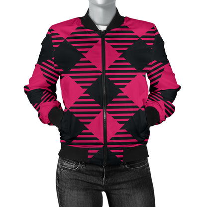 Buffalo check Pink Pattern Print Design 01 Women's Bomber Jacket