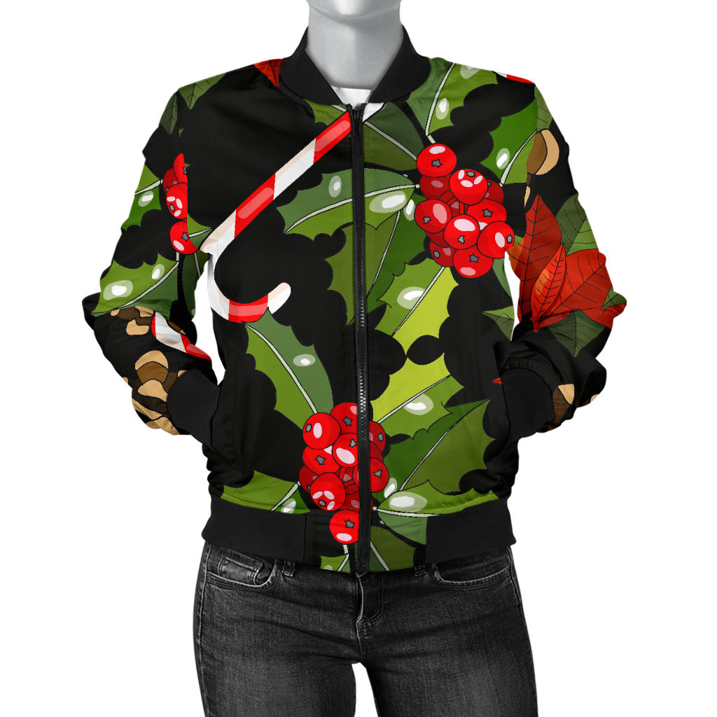 Poinsettia Pattern Print Design POT01 Women Bomber Jacket