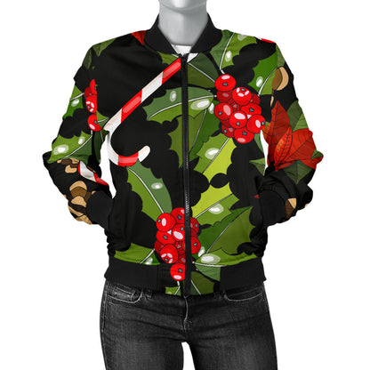 Poinsettia Pattern Print Design POT01 Women Bomber Jacket