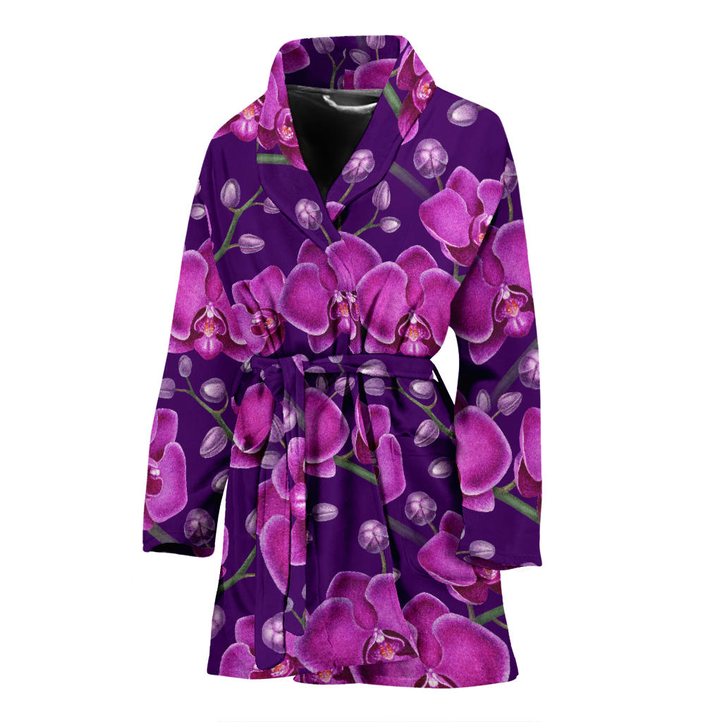 Orchid Purple Pattern Print Design OR02 Women Bathrobe