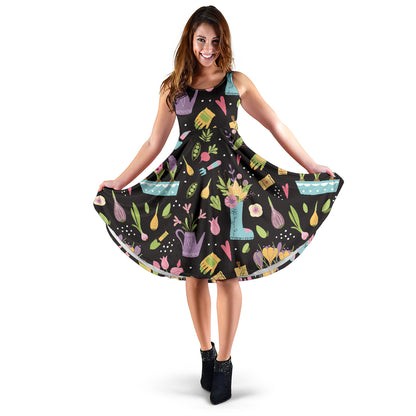 Gardening Pattern Print Design G03 Midi Dress