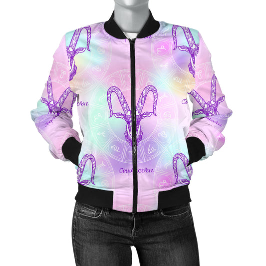 Capricorn Zodiac Pattern Print Design 02 Women's Bomber Jacket
