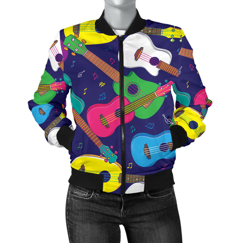 Ukulele Pattern Print Design 02 Women's Bomber Jacket