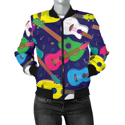 Ukulele Pattern Print Design 02 Women's Bomber Jacket