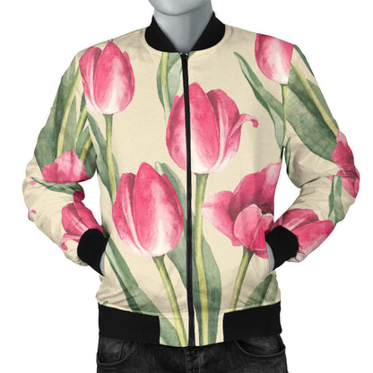 Tulip Pink Pattern Print Design TP06 Men Bomber Jacket