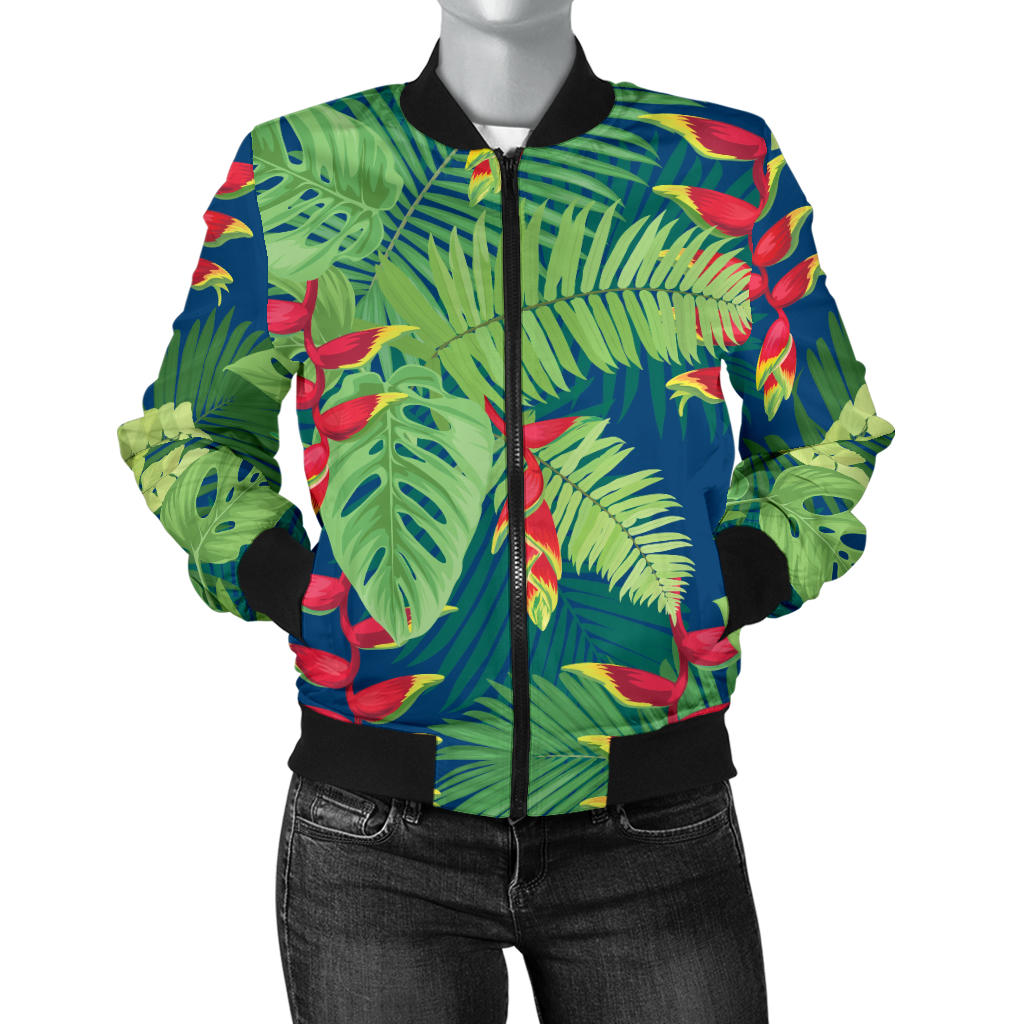 Heliconia Pattern Print Design HL08 Women Bomber Jacket