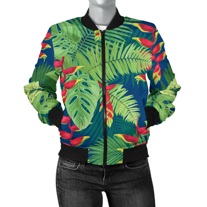 Heliconia Pattern Print Design HL08 Women Bomber Jacket