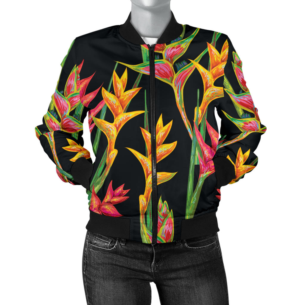 Heliconia Pattern Print Design HL01 Women Bomber Jacket