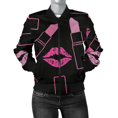 Lipstick Pink Pattern Print Design 01 Women's Bomber Jacket