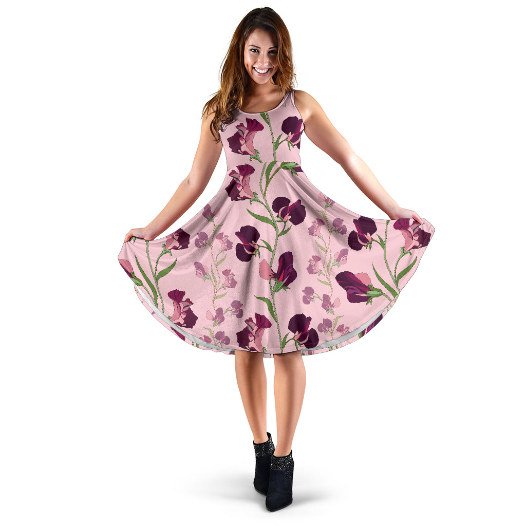 Peony Pattern Print Design PE09 Midi Dress
