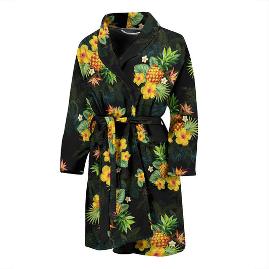 Pineapple Tropical Flower Print Pattern Men Bathrobe