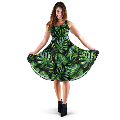 Palm Leaves Pattern Print Design PL013 Midi Dress