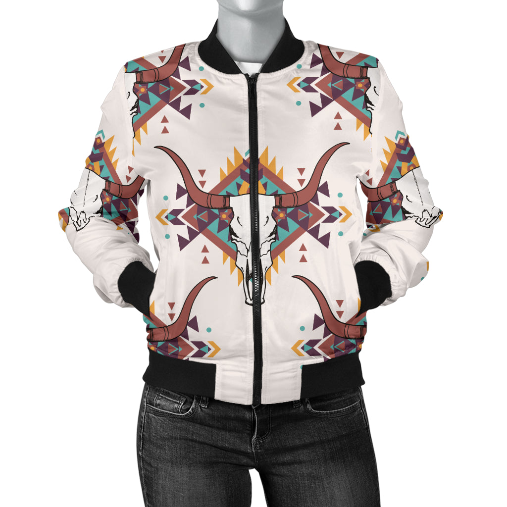 Buffalo Head Pattern Print Design 02 Women's Bomber Jacket