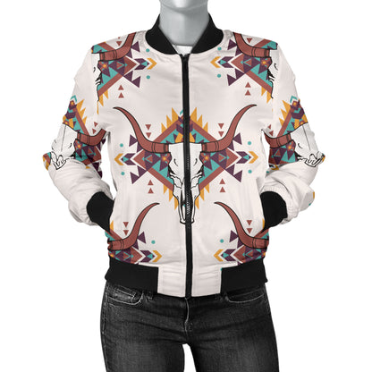 Buffalo Head Pattern Print Design 02 Women's Bomber Jacket