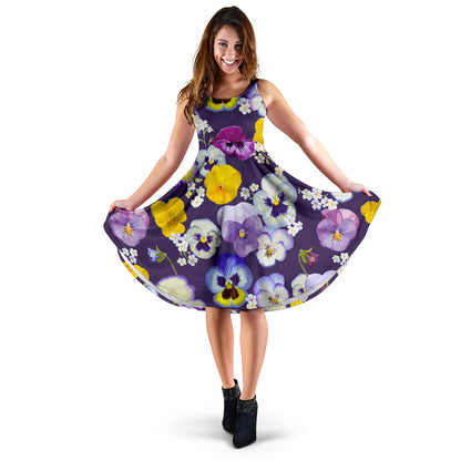 Pansy Pattern Print Design PS02 Midi Dress