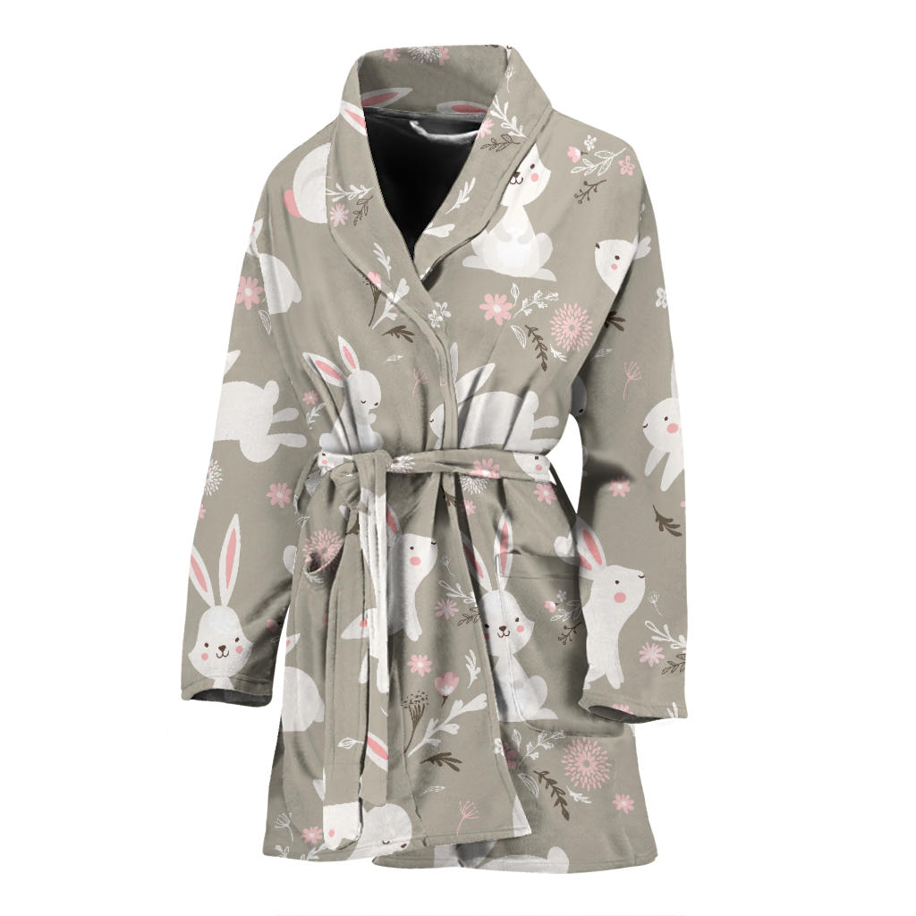 Rabbit Pattern Print Design RB03 Women Bathrobe