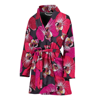 Orchid Red Pattern Print Design OR05 Women Bathrobe