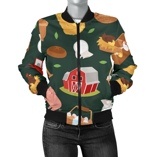 Agricultural Farm Print Design 02 Women's Bomber Jacket