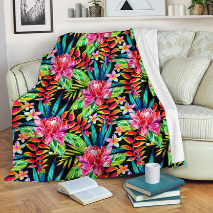 Heliconia Pattern Print Design HL02 Fleece Blanket